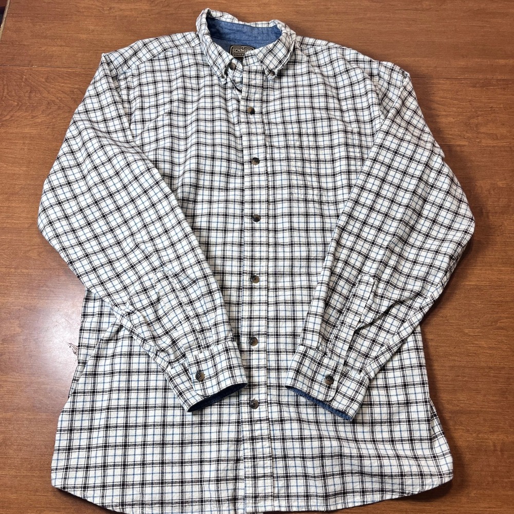 C.E. Schmidt Workwear Men Lg Plaid Button Down Outdoor Long Sleeve Shirt Beige‎